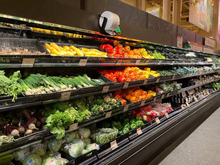 The produce section was huge, with fruits and vegetables arranged according to their order in the rainbow.