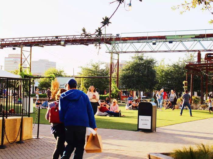 I stepped out of Magnolia Market onto the main lawn, where people were milling around or sitting on the grass.