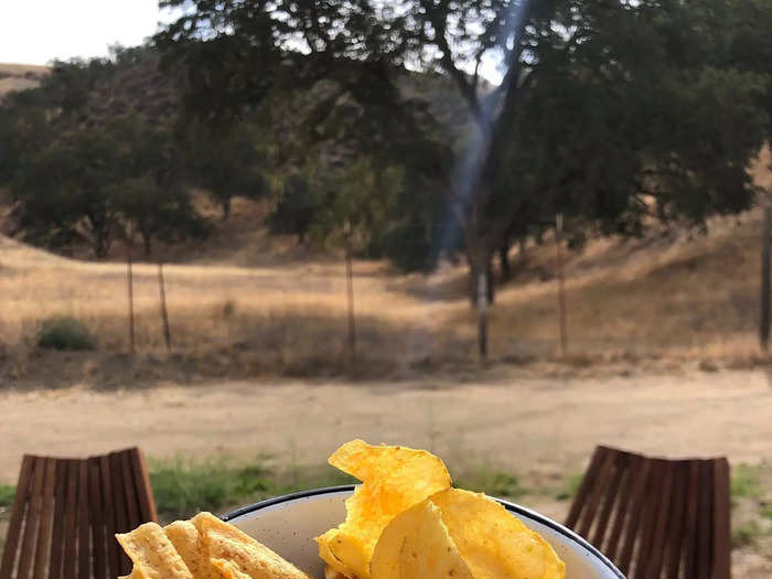 And since we are responsible adults, we added chips to the eggs to help line our stomachs before a long day of wine tasting.