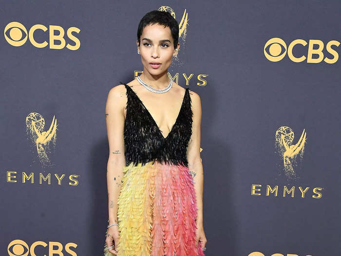 For the 2017 Emmy Awards, the actress and musician broke away from her black and white style to wear a colorful gown with a deep neckline.