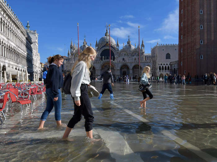 Sitting within the Venetian Lagoon, the city of Venice is made up of smaller islands connected by bridges. When strong winds, like those experienced last week, coincide with high tide, water from the nearby Adriatic Sea flows into the lagoon, causing flooding.