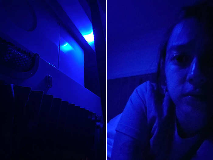 While I found the train movement through the night to be a little unsettling, I appreciated the dim, blue light on the wall next to me. It was my favorite feature of the roomette because it reminded me of my colorful night light at home.