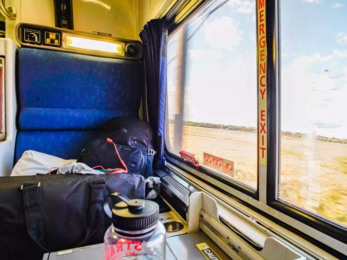 A step up from sitting in coach, where you get one train seat and sit with other passengers, my private roomette had a door and blinds to cover up the windows.