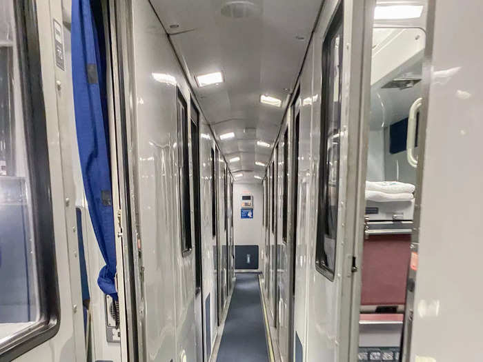 To get to my private room, I walked along a narrow corridor that you could only use single file and crossed three sleeper cars.