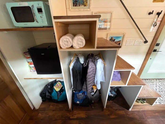 The first storage hack I admired was the shelving unit underneath the staircase. The cubbies were simple yet effective for storing all sorts of items.