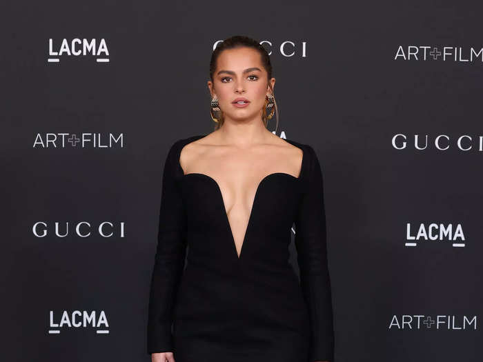 Addison Rae wore a black, long-sleeved Saint Laurent gown at the 2021 LACMA Art + Film Gala.