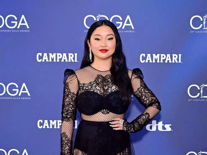 Lana Condor went for an edgier look at the 2021 Costume Designers Guild Awards in her sheer dress.