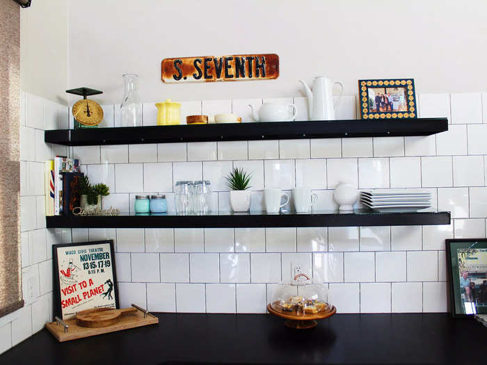 There was also a set of floating shelves for dishes, knick-knacks, and a few commemorative items.