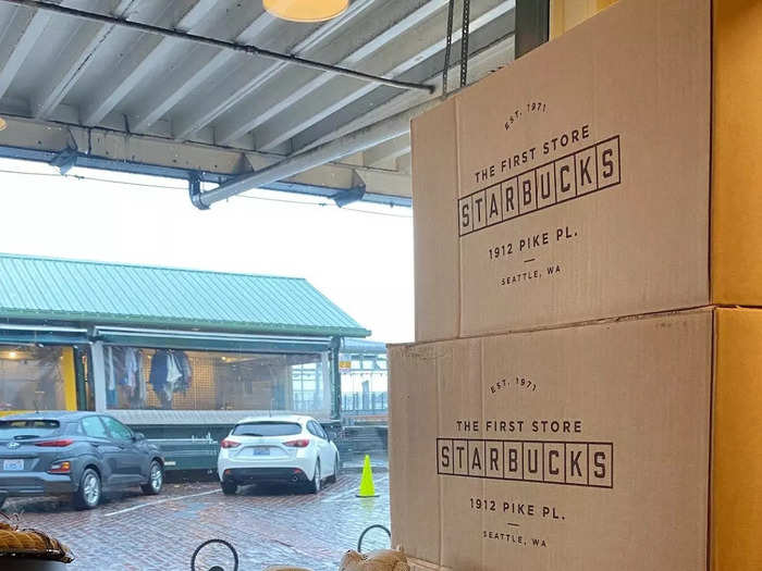 Even the boxes at the store announce that the location is Starbucks