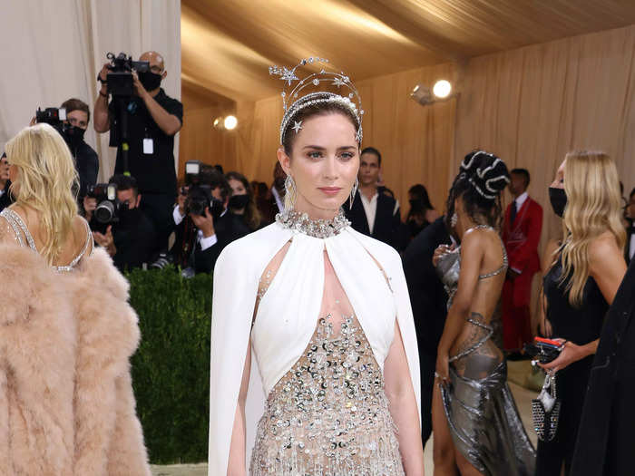 Emily Blunt looked stunning at the Met Gala in a Miu Miu dress.