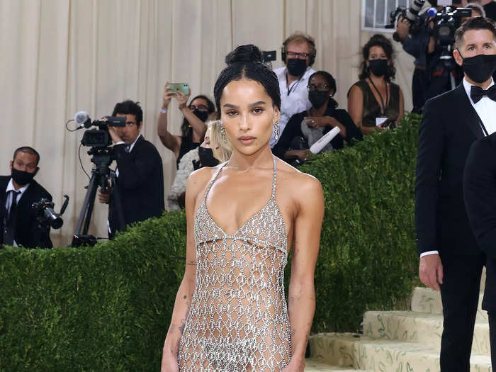 Zoë Kravitz looked stunning at the Met Gala in a custom Saint Laurent dress.