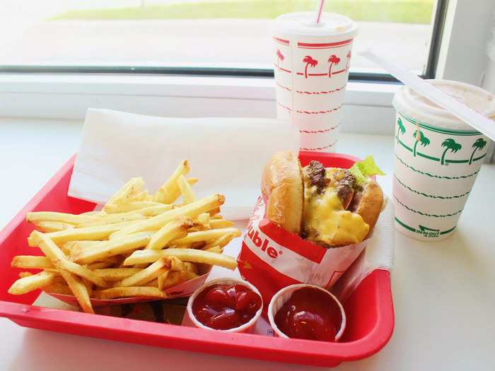 I had ordered a Double-Double burger "animal style," fries, a soft drink, and a small chocolate shake.