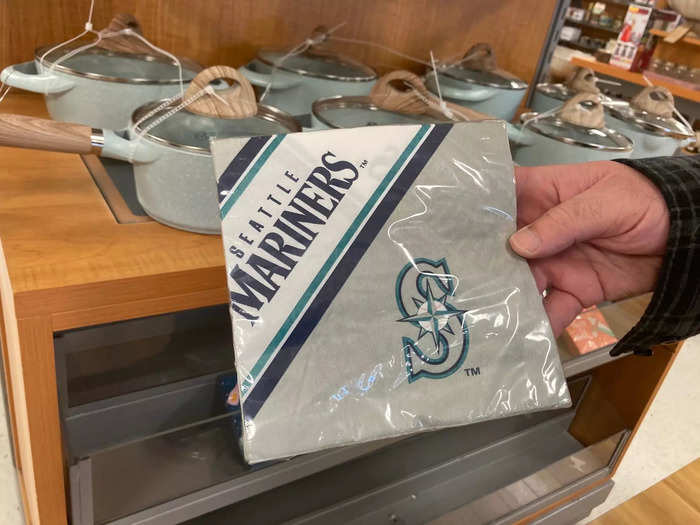 Oddly enough, there was also sports merchandise for the Seattle Mariners, a football team located over 2,000 miles away.
