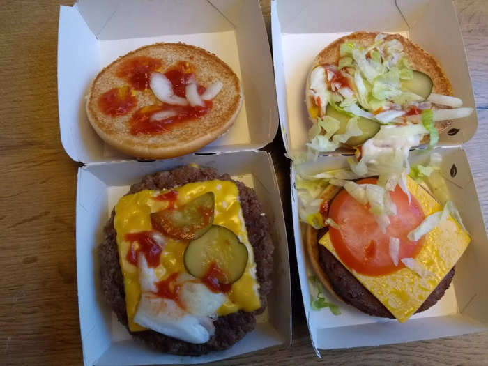 Both burgers came with slightly different toppings. Neither looked very attractive when I opened them up.