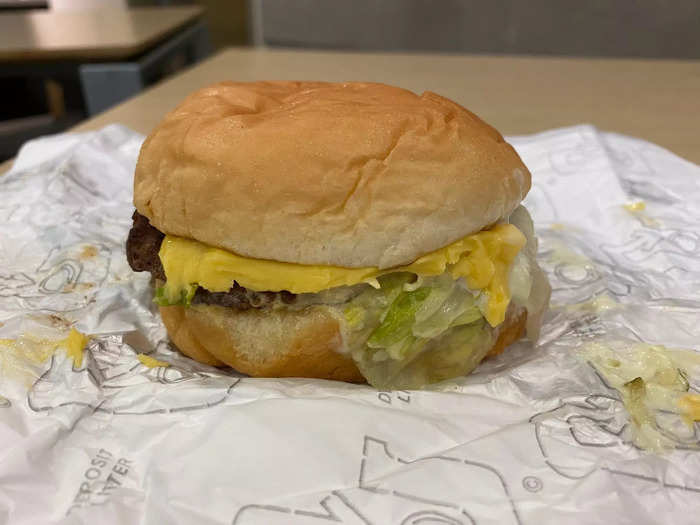 The other half of the burger, though, was practically oozing out the cheese, lettuce, and relish.