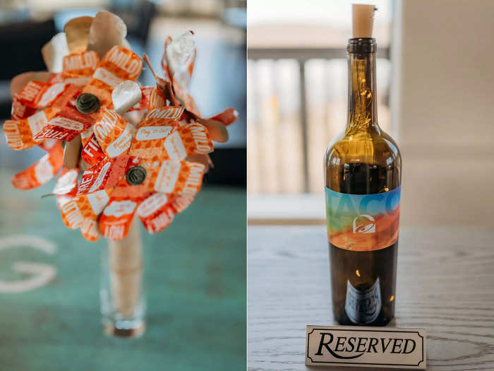 The employees also decorated with the flower bouquets Garcia had made from sauce packets and old wine bottles they had saved for her.