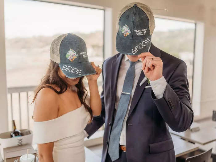 The staff had custom "bride" and "groom" baseball caps made for Garcia and Howser.