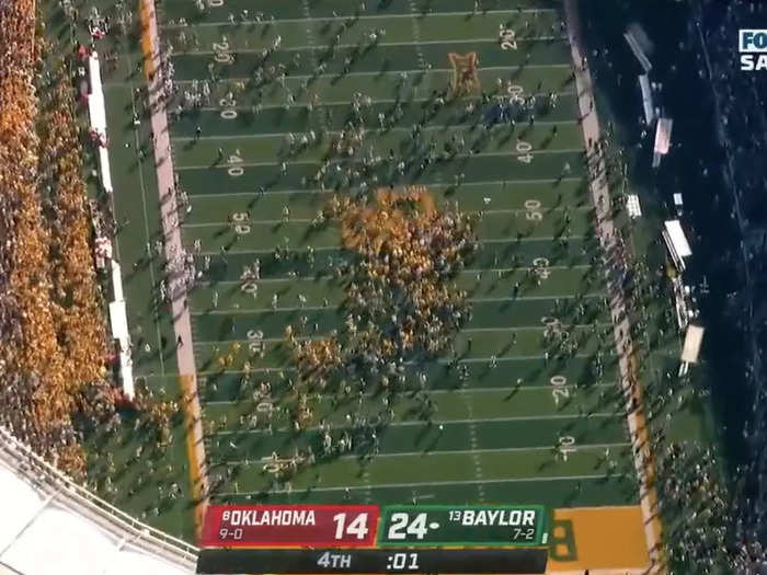 Aerial shots captured just how quickly the field was covered in Baylor fans.