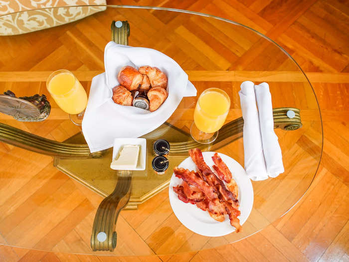 That night I slept like a baby and woke up to a complimentary breakfast of bacon, buttery pastries, and orange juice.