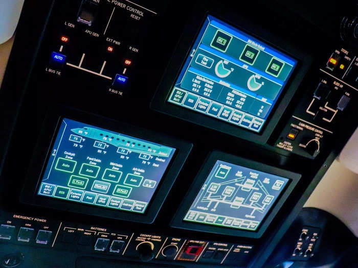 High-definition displays and touch screens largely replace the buttons and switches found in traditional airliner cockpits.