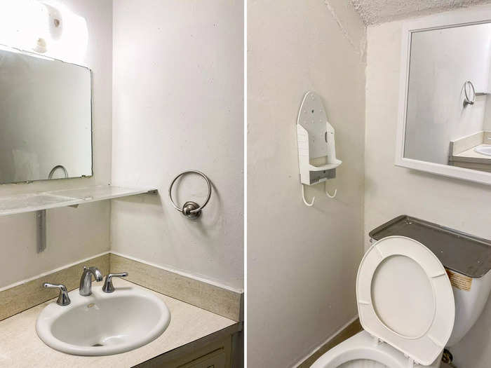 There was a half bathroom downstairs in addition to a full bathroom upstairs in the Miami apartment.