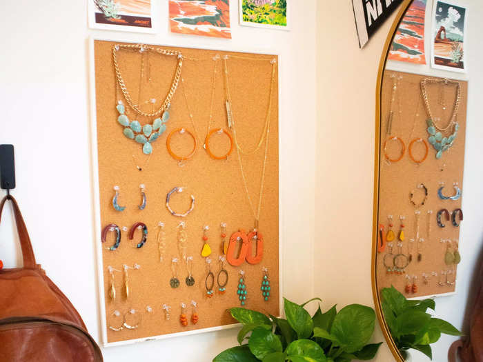 I put my jewelry on a corkboard.