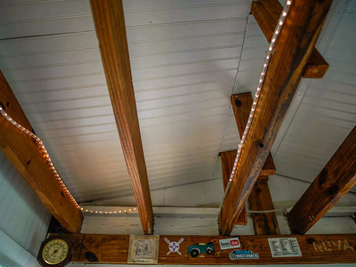 Above, stringed lights were the only source of light in the tower. I thought that might bother me at night, but instead, it just added to the glamping vibe.