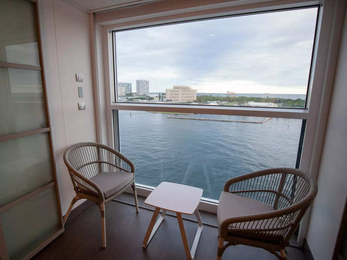 This focal point wall of windows was the only source of natural light, and kept the stateroom from feeling small and cramped.