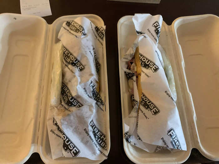 I appreciated the additional cardboard containers — they prevented the bag and sides from getting soggy from the subs.