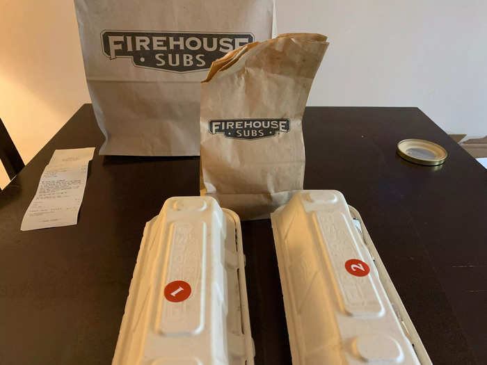 The subs came wrapped in paper and then inside cardboard containers.