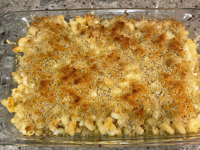 When the mac and cheese came out of the oven, it had turned a beautiful golden-brown color.