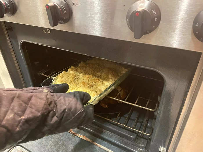 I cooked my mac and cheese for 25 minutes, making sure to rotate the dish halfway through.