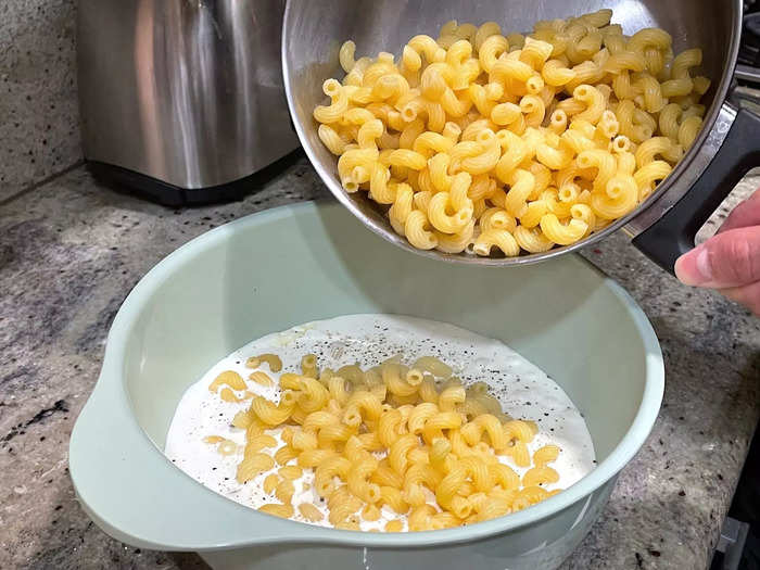 After the creamy sauce was ready, I threw in the cavatappi pasta.