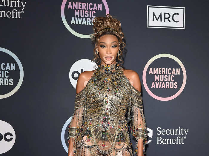 Winnie Harlow was photographed in an almost completely sheer, jeweled look.