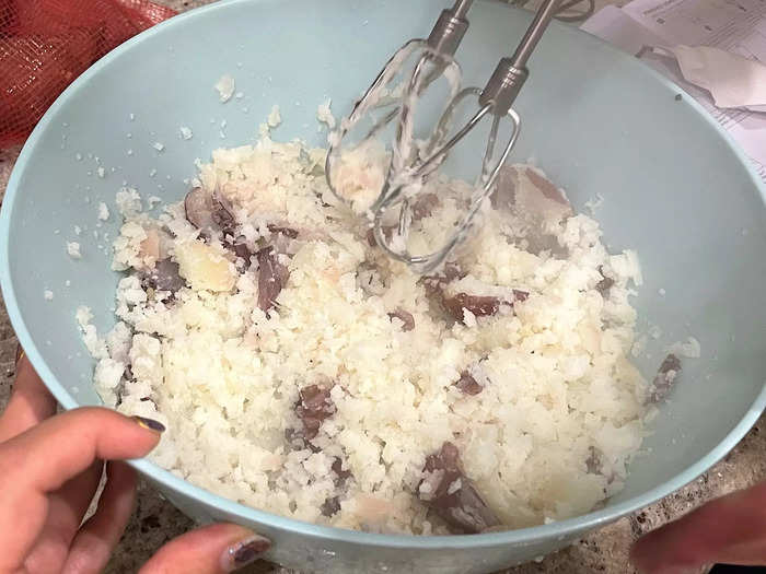 Once my potatoes were ready, I threw them into a bowl and grabbed my electric mixer.