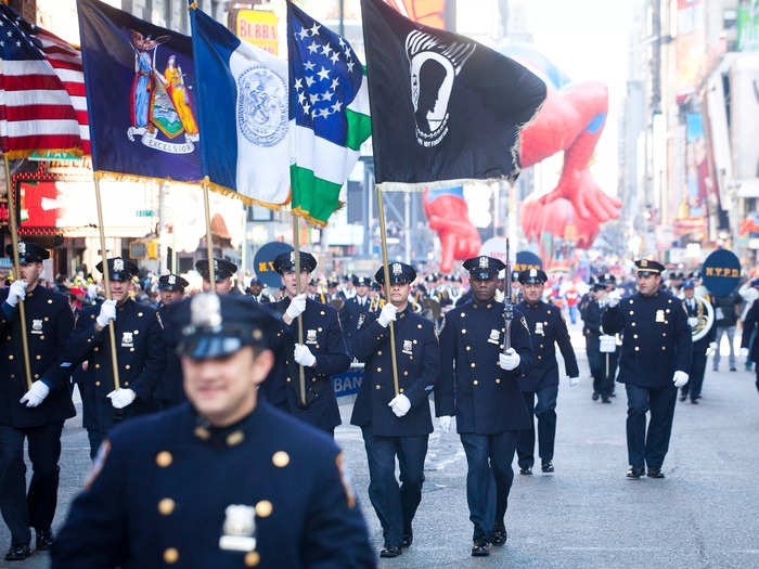 2011: Members of the NYPD marched through Times Square.