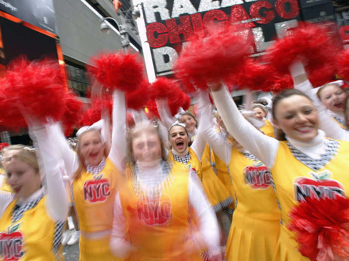 2005: The New York City Cheerleaders waved their pom-poms at the crowds.