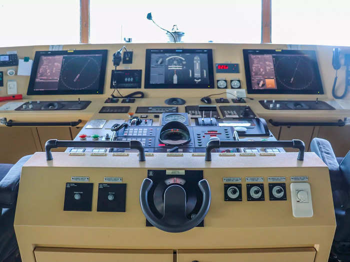 Back in the bridge, a small steering wheel is tasked with maneuvering the massive ship.