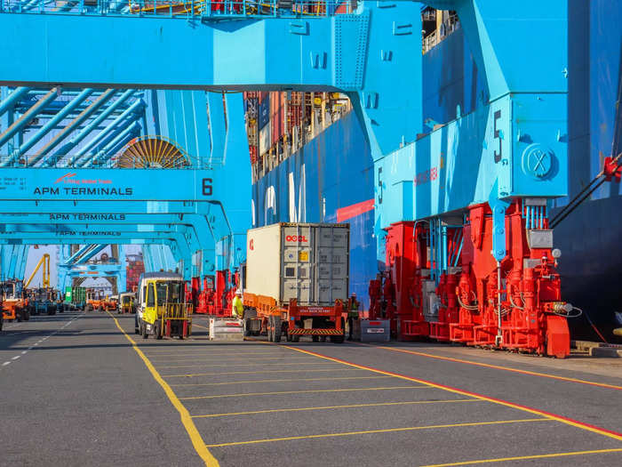 Longshoremen sitting 200 feet off of the ground pluck the containers off the ship one by way in a fluid motion that takes a surprisingly short amount of time given their weight.