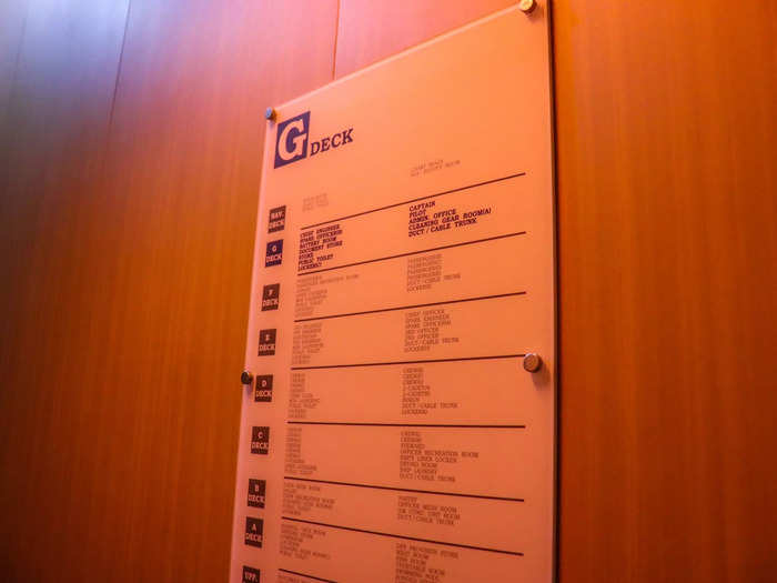 Directories identify the areas of interest on each floor, helping the crew find their way around the ship.