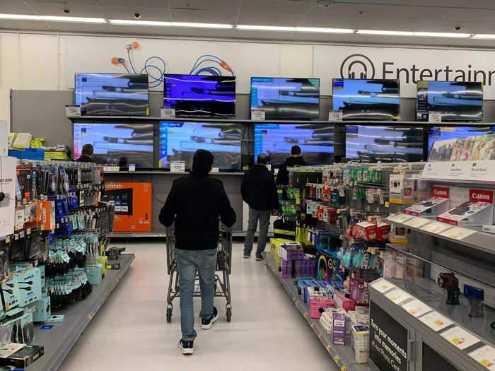 Customers that did show up were mostly gathered around the electronics section of the big box store.