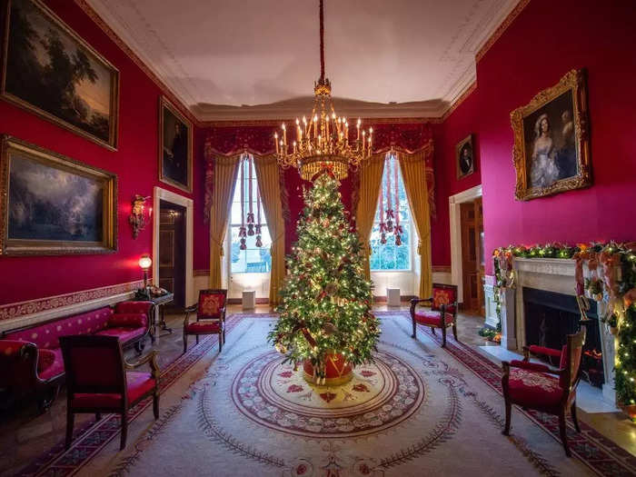 There are a total of 41 Christmas trees throughout the White House.