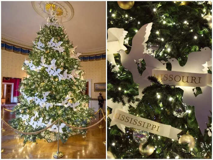 The doves on the official White House Christmas Tree include the names of every US state and territory.