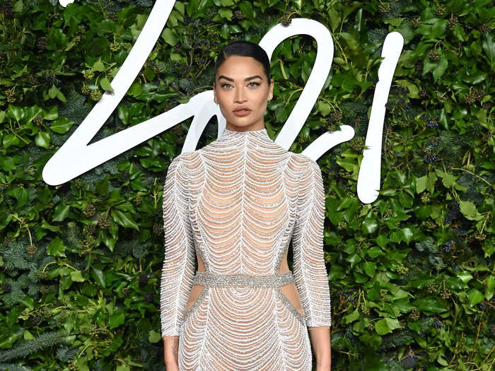 Shanina Shaik dazzled in a figure-hugging, beaded dress.