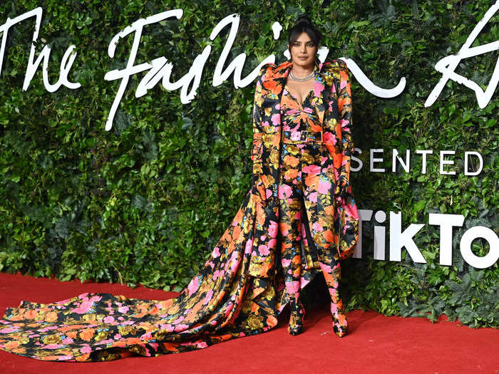 Priyanka Chopra Jonas made a statement in florals and sharp tailoring.