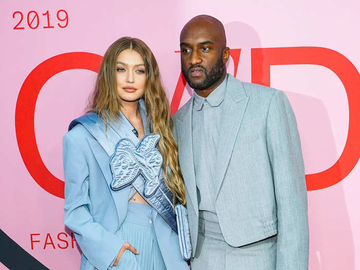 Gigi Hadid attended the 2019 CFDA Awards with Abloh. Her outfit was a mix of pants, a skirt, and a blazer, all from Louis Vuitton