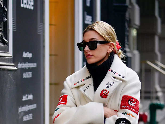 Hailey Bieber, pictured in an oversized Off-White trench coat, was a big fan of Virgil