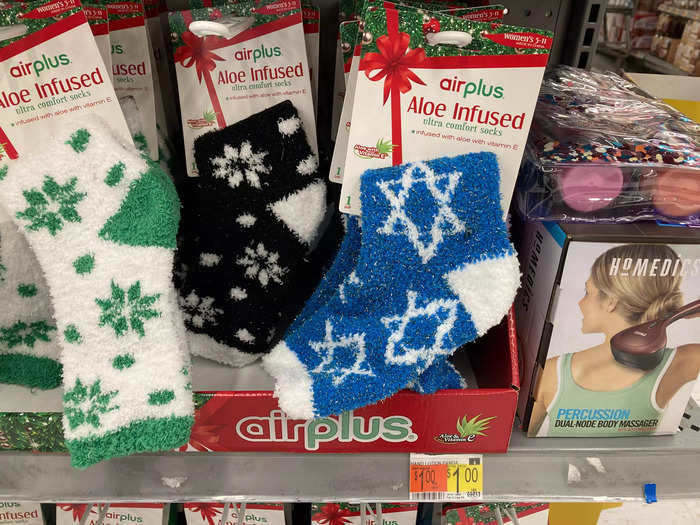 There were a few Hanukkah-themed items scattered around the store, but a Walmart employee promptly directed me to the Hanukkah shelves amid the seasonal products.