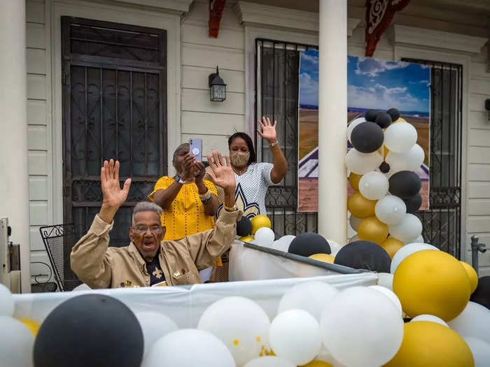 The oldest World War II veteran turned 112 with a lively socially distant birthday party on his porch.