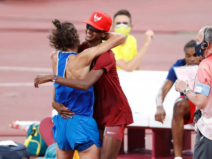 High jumpers Mutaz Essa Barshim of Qatar and Gianmarco Tamberi of Italy agreed to share a gold medal.